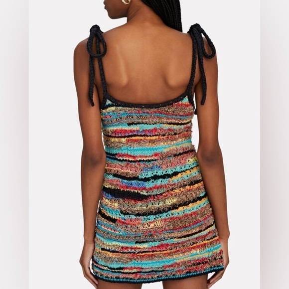 ALANUI Over The Rainbow Crochet Mini Dress Brown Yellow multicolor Large - Picture 3 of 12